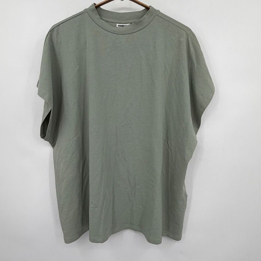 Noisy May Organic Cotton Oversized Sage Green T-Shirt XL Relaxed Crew Neck Tee